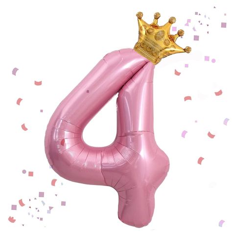 PRICES MAY VARY. Package includes: 1pcs 40inch candy pink digital balloons, 1pcs mini crown balloon, 1pcs straw, 1 sheet glue dots. (Used to connect crown balloons and digital balloons; you can also stick balloons anywhere you want to decorate) Applicable scene: Birthday party decoration, wedding anniversary, anniversary celebration, photo booth props, etc. Made of high quality aluminum foil, colorful. Safe to use, after inflating can be placed for a long time, after deflating can be reused, wit Four And Fabulous Birthday Party Ideas, Un Four Gettable Birthday Theme, Princess 4th Birthday Party, Pink Theme Party, Birthday Party Decorations Pink, Crown Balloon, Party Balloons Decorations, Party Decorations Pink, Balloon For Birthday