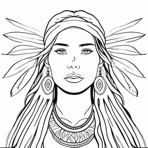 Native american tribal chief indigenous ... | Premium Vector #Freepik #vector #headdress #woman-illustration #girl-illustration #female-illustration Indigenous People Drawing, Native American Drawing Pencil Sketches, Indigenous Drawing, School Age Crafts, Native American Drawing, Sticker Icon, Female Illustration, Native American Warrior, Woman Hand