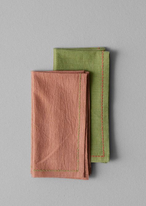 Toast | Embroidered Cotton Linen Napkin Set| Moss / Clay - Scout Dublin Woollen Blankets, Organic Cotton Bedding, Linen Tableware, Outdoor Blankets, Embroidered Border, Velvet Throw, Shoe Gifts, Linen Cushion, Cotton Napkins