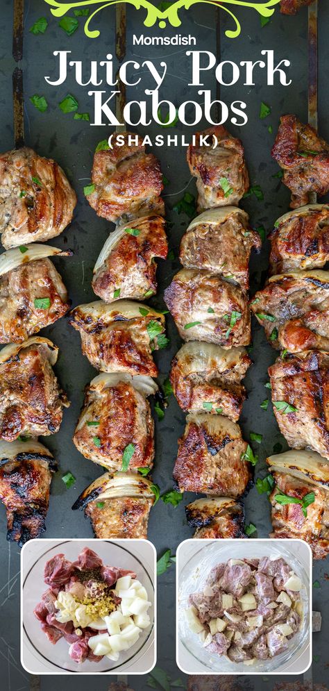 Marinated Pork Kebobs, Pork Chop Skewers, Pork Shish Kebabs On The Grill, Pork Kabobs On The Grill Marinade, Pork Kebab Marinade, Pork Shish Kebabs Recipes, Pork Shish Kabobs Marinade Recipe, Pork Kebabs In The Oven, Pork Loin Skewers