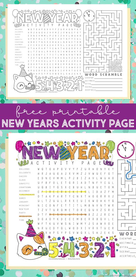 Free Printable New Years Activity Page | artsy-fartsy mama New Years Printables Free Kids, Classroom New Years, New Year Printables For Kids, New Years Free Printables, New Years Kids Activities Free Printable, Kids Crafts New Years, New Year’s Resolution Activity For Kids, New Years Printables Free, New Year Free Printables