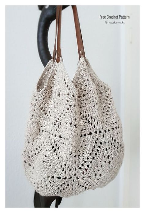 Wildrose Market Bag Free Crochet Pattern Crochet Market Bag Granny Squares, Crochet Hobo Bag Free Pattern, Crochet Shoulder Bag Pattern Free, Crochet Beach Bag Pattern, Crocheted Handbags, Square Bag Crochet, Beach Bag Pattern, Crochet Hobo Bag, Crochet Crossbody Bag