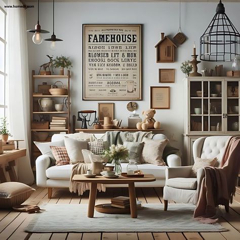 Discover the charm of farmhouse interior design! 🌾🏡 Swipe to see elements of a perfect farmhouse style! 1. A farmhouse-style kitchen 🍽️ 2. A farmhouse-style living room 🛋️ 3. Another farmhouse-style kitchen 🍴 4. Rustic wood furniture adds warmth and character. 🪑 5. White shiplap walls create a bright, airy feel. 🏠 6. Vintage accessories bring a touch of nostalgia. 🕰️ 7. Cosy textiles in neutral colours make it feel lik#designgoals Would you use this style in your home? 😍 #FarmhouseStyle ... Vintage Cottage Living Room, Dreamy Farmhouse, White Shiplap Walls, Rustic Cottagecore, Future Farmhouse, Farmhouse Home Design, Interior Farmhouse, Living Room Refresh, Lighting Farmhouse