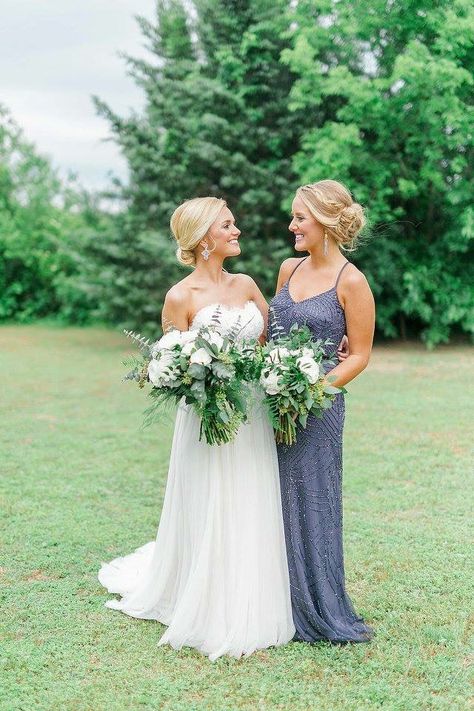 Wedding Photography- Simply Sarah Photography- Bride and Maid of Honor Pictures- Gray Sequin Bridesmaid Dress Bride And Maid Of Honor, Bride And Bridesmaid Pictures, Bridesmaid Poses, Bridesmaid Pictures, Wedding Picture Poses, Bridal Pictures, Bridesmaids Photos, Wedding Photos Poses, Fun Wedding Photography