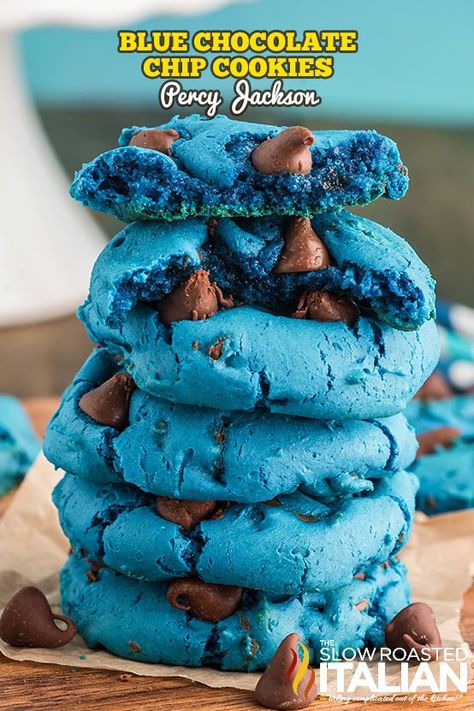 Percy Jackson’s Blue Chocolate Chip Cookies Recipe - The Slow Roasted Italian Blue Chocolate Chip Cookies, Pudding Cookies Recipes, Chocolate Chip Pudding, Chocolate Chip Pudding Cookies, Gooey Chocolate Chip Cookies, The Slow Roasted Italian, Chocolate Chip Cookie Cake, Blue Cookies, Blue Desserts