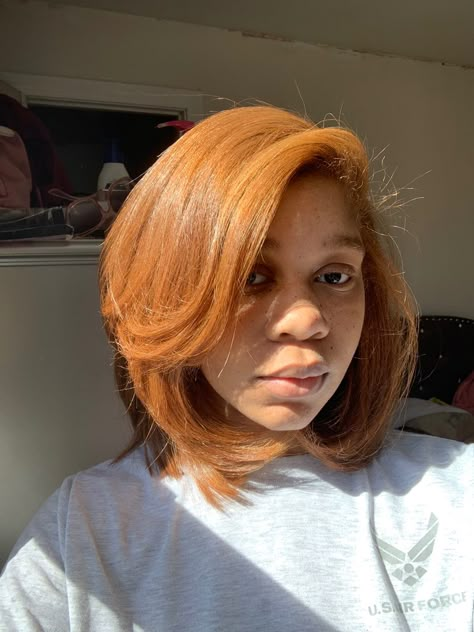 Strawberry Ginger Hair On Black Women, Short Ginger Hair Black Women Bob, Ginger Silk Press Natural Hair Short, Copper Hair Color On 4c Hair, Ginger Bob Wig Black Women, Ginger Silk Press Natural Hair Bob, Ginger Bob, Ginger Hairstyles, Ginger Brown Hair