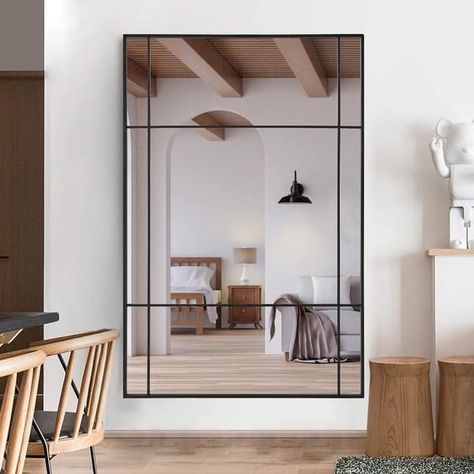 24 in. W x 36 in. H Framed Large Windowpane Silver Wall Mirror - 24 in. W x 36 in. H - Bed Bath & Beyond - 40768953 Four Vertical Mirrors Wall, Long Mirror On Wall With Hinged Side Panels, Window Frame Mirrors Living Rooms, Panel Window Mirror, Mirror On Sliding Track, Horizontal Mirrors On Wall Living Room Square, Extra Large Mirrors Entryway, Wall Mirror Porch, Hall Wall Mirrors