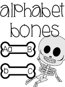 alphabet bones (Halloween abc order and matching reading center) Letter E Halloween Crafts, Halloween Abc, October Lessons, Skeleton Theme, Halloween Alphabet, October Classroom, October School, Reading Center, Fall Kindergarten