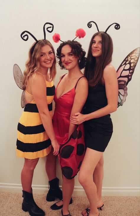 Bumblebee costume, lady bug costume, butterfly costume Bumble Bee And Ladybug Costume, Ladybug And Bumble Bee Costume, Cute Bug Costumes, Ladybug And Bumblebee Costume, Bumblebee Costume Women's, Subtle Halloween Costumes For School, Ladybug And Bee Costume, Bug Costume Women, Insect Halloween Costumes