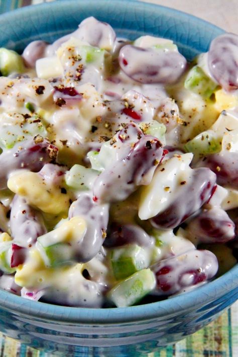 Amy's Kidney Bean Salad | "I made this because I remember my grandmother always having it at picnics. I took it to a pot luck and it was a rave!" #saladrecipes #salads #saladideas Kidney Bean Salad Recipes, Chef Salads, Bean Salad Recipes Easy, Monster Pizza, Kidney Bean Salad, Bean Salads, Vegetable Salads, Bean Salad Recipe, Side Salads