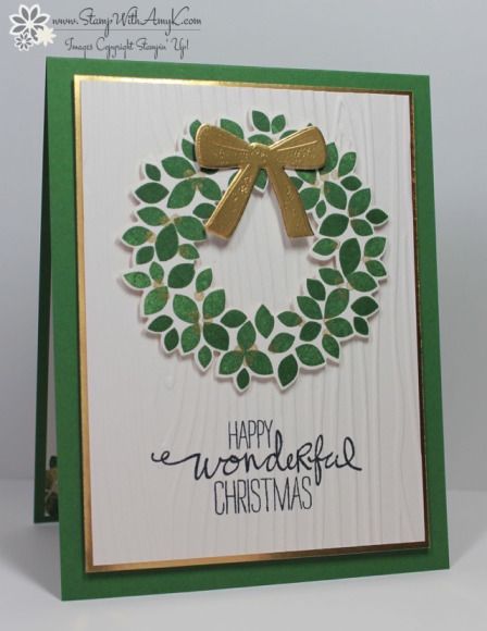 Wreath Stamp, Winter Karten, Wondrous Wreath, Stampin Up Weihnachten, Homemade Christmas Cards, Stampin Up Christmas Cards, Stampin Up Christmas, Christmas Cards To Make, Punch Cards