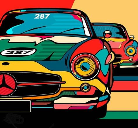 Illust9 - Clickasnap - It pays to share Retro Cars Drawing, Car Pop Art, Images Pop Art, Mercedes Auto, Mercedes 300sl, ポップアート ポスター, Motorsport Art, Cool Car Drawings, Racing Art