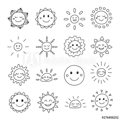 Sun Smiley Face Tattoo, Sunshine Doodle Drawings, Sun Doodle Art, Smiley Sun Tattoo, Smiling Sun Drawing, Sunshine Doodle, Croissant Tattoo, Smiley Face Drawing, Doodle Sun