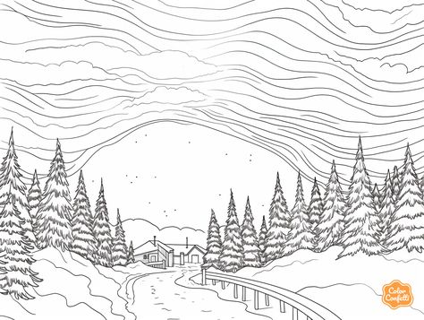 illustration of Serene Northern Lights wonder Northern Lights Coloring Page, Beauty Planet, The Aurora Borealis, Bell Ringers, True North, The Aurora, Free Printable Coloring, Teacher Stuff, Rubrics