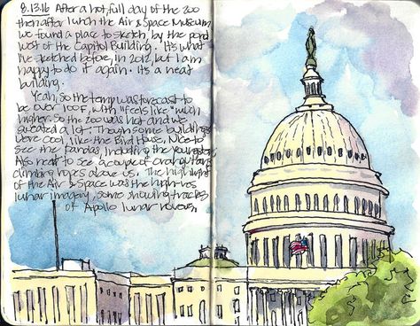 Capitol Washington Dc Watercolor, Washington Dc Scrapbook, Postcard Art, Global Art, Watercolor Drawing, Hippie Art, Urban Sketching, Sketchbook Inspiration, Architecture Sketch