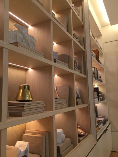 Builtin Bookshelves, Bookshelf Lighting, Store Shelves Design, Bookcase Lighting, Modern Cupboard Design, Dinning Room Design, Home Library Design, Grand Homes, Cupboard Design