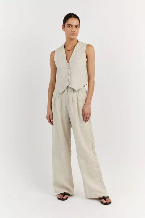 NORAH NATURAL LINEN PANT | DISSH Natural Linen Pants, Curtain Modern, Linen Vest, Earthy Green, Linen Pant, Green Hues, Summer Pants, Sleeveless Vest, High Waisted Trousers