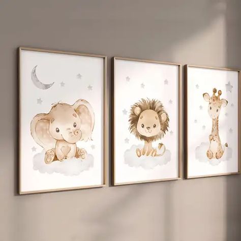 Nursery Digital Prints, Gender Neutral Animal Nursery, Gender Neutral Nursery Animals, Neutral Animal Nursery, Lion Nursery Art, Jungle Safari Nursery, Green Baby Room, Safari Nursery Wall Art, Giraffe Safari