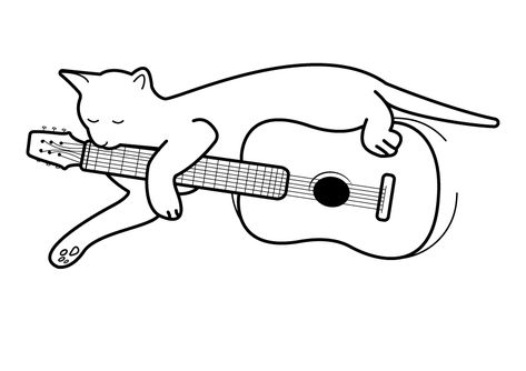 cat tatto guitar illustrator Emo Tattoos, Cat Tatto, Guitar Drawing, Cats Playing, Cartoon Cats, Guitar Tattoo, Sketch Ideas, Guitar Art, Cat Playing