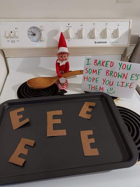 Elf on a shelf is busy baking brown E’s 🤣. #. #christmasfun #bakinggoodies #shareasmile #livelovelaugh #enjoyyourcoffee Elf 2024, Elf Ideas Easy, Bad Elf, Awesome Elf On The Shelf Ideas, Elf Activities, Xmas Elf, Elf Antics, Elf Fun, Night Elf