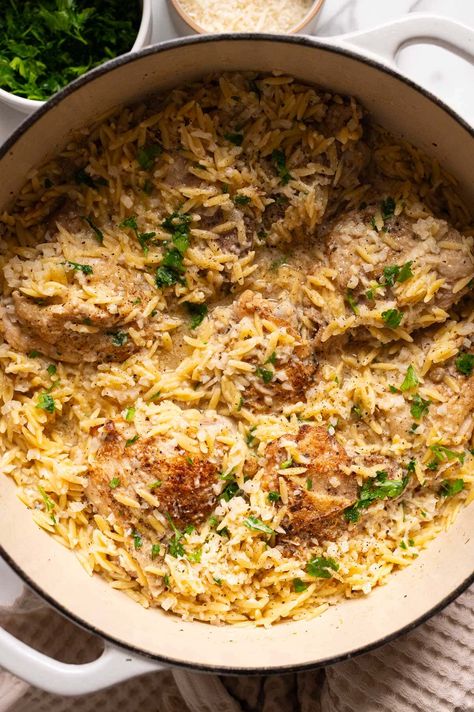 Creamy Lemon Garlic Chicken Orzo, Lemon Basil Orzo With Chicken, One Pot Lemon Chicken Orzo, Lemon Orzo Chicken, Chicken Orzo Pasta, Chicken With Quinoa, Baked Honey Garlic Chicken, Lemon Chicken Orzo, Creamy Orzo