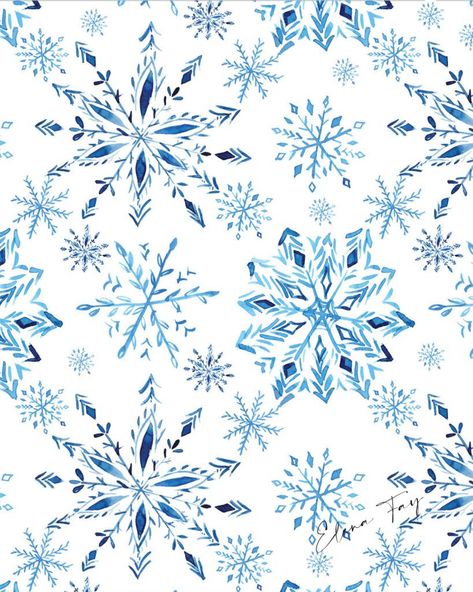 Holiday illustration by watercolor artist Elena Fay, snowflakes repeat pattern Elsa Fanart, Frozen Pattern, Textiles Ideas, Ipad Mini Wallpaper, Snowflake Wallpaper, Winter Artwork, Christmas Fabrics, Learn Watercolor, Snowflake Cards