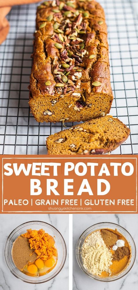 Grain Free Sweet Potato Bread, Paleo Sweet Potato Dessert, Paleo Sweet Potatoes Recipes, Sweet Potato Bread Gluten Free, Healthy Sweet Potato Desserts, Sweet Potato Bread Healthy, Sweet Potato Healthy Dessert, Sweet Potato Keto Recipes, Sweet Potato Recipes Gluten Free