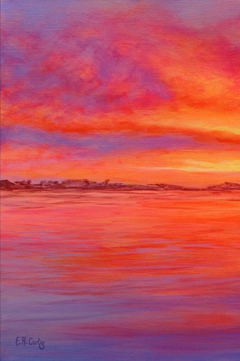 Pink Purple Sunset Painting, Bright Sunset Painting, Pink And Orange Sunset Painting, Water Sunset Painting, Sunset Abstract Art, Red Acrylic Painting Ideas, Pink Sunset Painting Acrylic, Sunset Background Painting, Pink And Red Painting