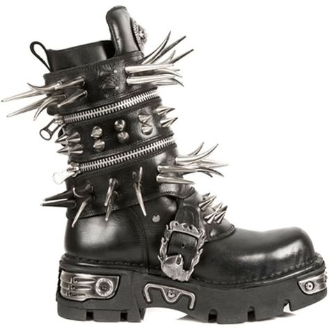 New Rock Style M.280-S1 Long Spike Boots (Black) ($425) ❤ liked on Polyvore featuring shoes, boots, black spiked shoes, gothic shoes, spike shoes, kohl boots and long shoes Botas Goth, Spike Boots, Kohls Boots, Spikes Fashion, Estilo Emo, New Rock Boots, Goth Boots, Rock Boots, Goth Shoes