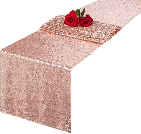 Rose Gold Table Runner, Gold Sequin Table Runner, Rose Gold Table, Gold Table Runners, Graduation Party Centerpieces, Sequin Table Runner, Graduation Party Themes, Sequin Table, Outdoor Party Decorations