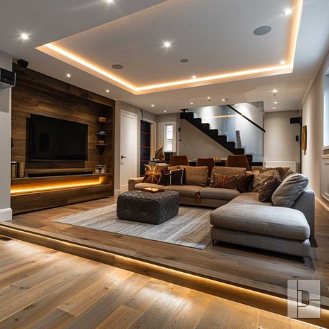 10 Stunning Basement Flooring Ideas with Engineered Hardwood • 333+ Art Images Finished Basement Floor Plans, Basement Flooring Ideas, Installing Recessed Lighting, Contemporary Basement, Basement Redo, Sleek Coffee Table, Inspiring Lifestyle, Home Cinema Room, Basement Floor