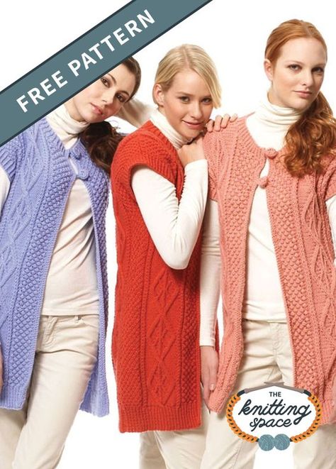 Knitted Vest Patterns Free For Women Long, Knitted Ladies Vest Pattern, Long Vest Knitting Pattern, Free Tunic Knitting Patterns For Women, Cable Knit Vest Pattern Free, Knitted Vest Patterns Free For Women, Long Vest Pattern, Diy Macrame Projects, Cable Cardigan Knitting Patterns