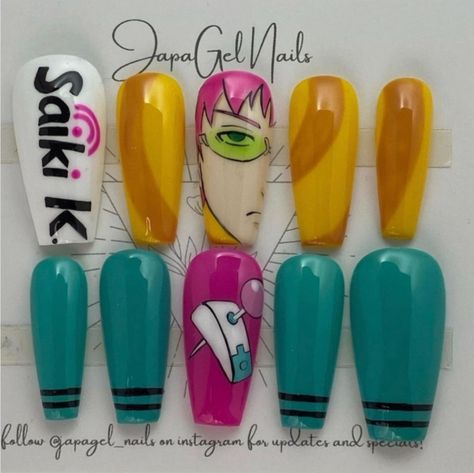 J Nails, Infinity Nails, Saiki K, Cute Simple Nails, Anime Nails, Saiki Kusuo, Edgy Nails, Cute Acrylic Nail Designs, Pretty Nail Art Designs