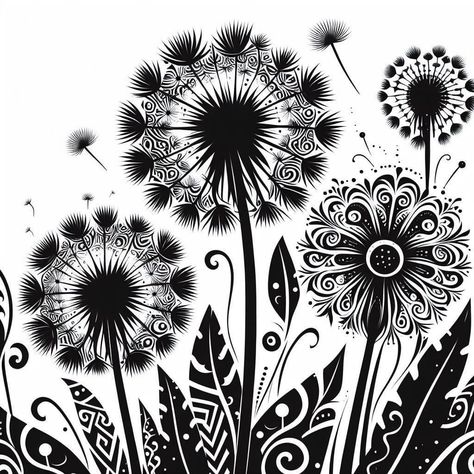 Dandelion Mandala, Dandelion Drawing, Coloring Canvas, Cricut Images, Drawing Now, Drawing Stencils, Tree Of Life Tattoo, Cricut Halloween, Silhouette Clip Art