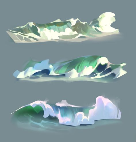 Waves Sketch, Wave Drawing, Wave Illustration, Concept Art Tutorial, Digital Painting Techniques, Wave Painting, Water Art, Digital Painting Tutorials, 판타지 아트