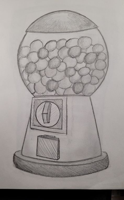 Gumball Machine Painting, M&m Drawings Candy, How To Draw A Gumball Machine, Gumball Machine Drawing, Candy Drawing, Pink Drawing, Easy Canvas Art, Gumball Machine, Mini Drawings