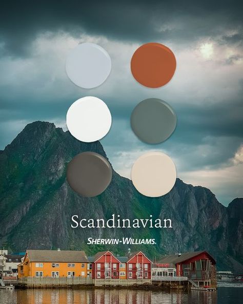 Scandinavia Colour Palette, Colorful Swedish Interior, Swedish Paint Colors, Scandinavian Colors Palette, Scandinavian Interior Wall Color, Hygge Paint Colors Sherwin Williams, Scandinavian Home Color Palette, Copenhagen Color Palette, Norwegian Color Palette