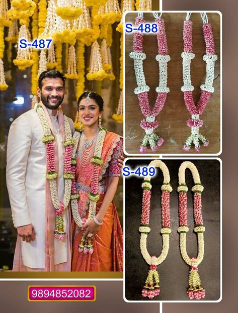 Pelli Garlands, Garlands For Weddings Indian, Garlands Wedding Indian Flower, Marriage Garlands, Latest Varmala Designs, Pelli Jada, Wedding Mala Rose, Poola Dandalu, Pelli Dandalu