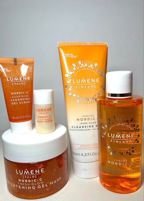 #lumene #skincare #brighten #skincareroutine #skincareaesthetic Lumene Makeup, Lumene Skincare, Coin Spa, Nordic Beauty, Brightening Skincare, Gel Mask, Night Serum, Cleansing Gel, Body Skin