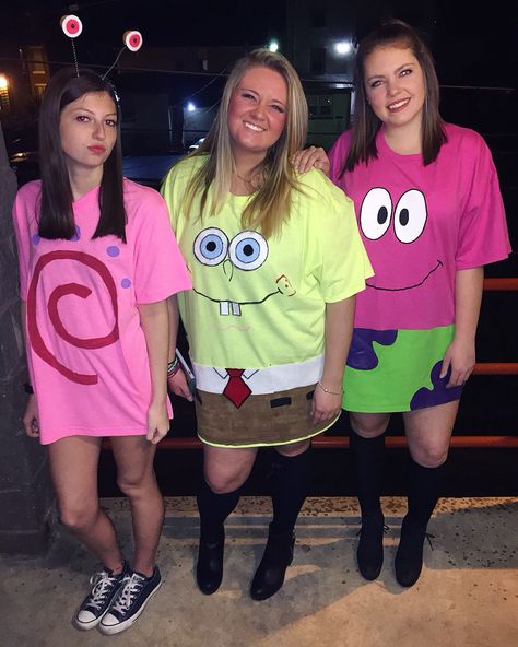 Spongebob And Patrick Costumes, Spongebob Outfit, Spongebob Halloween, Spongebob Costume, Best Diy Halloween Costumes, Trio Costumes, Cute Group Halloween Costumes, Clever Halloween, Bff Halloween Costumes