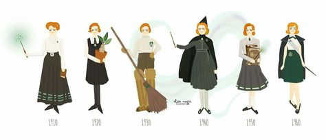 Hogwarts uniforms throughout the ages! (art via https://yesterdayalice.tumblr.com/) 1940s Hogwarts Uniform, Slytherin Girl Uniform, Harry Potter School Uniform, Slytherin Uniform, Harry Potter Uniform, Uniform Aesthetic, Slytherin Girl, Hogwarts Uniform, Harry Potter School