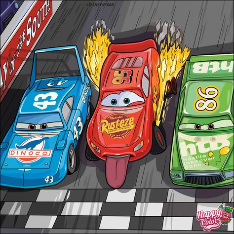 Happy Color App Cars Painting Disney, F1 Car Drawing, Lightning Mcqueen Drawing, Couple Cars, Cars The Movie, Pixar Poster, Car Movie, Disney Cars Wallpaper, Flash Mcqueen