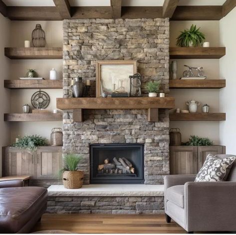 Basement Corner Fireplace, Fireplace Ideas With Built Ins, Boyfriend Projects, Fireplace And Shelves, Fireplace Shelving, Chimney Ideas, Shelves Around Fireplace, Dining Ceiling, Welcome To Our Nest