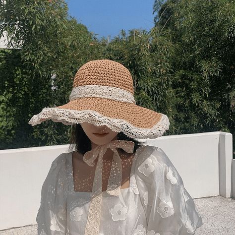 Faster shipping. Better service Topi Vintage, Wide Brim Hat Summer, Cottagecore Summer, Womens Beach Hat, Womens Straw Hats, Elegante Y Chic, Summer Straw Hat, Beach Hats, Style Français