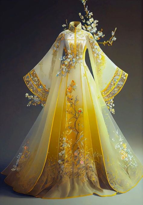 Chinese Gown, Chinese Fancy Dress, Traditional Asian Dress, Ancient Dress, Magical Dress, Fantasy Dresses, Royal Dresses, Dress Design Sketches, Fantasy Gowns