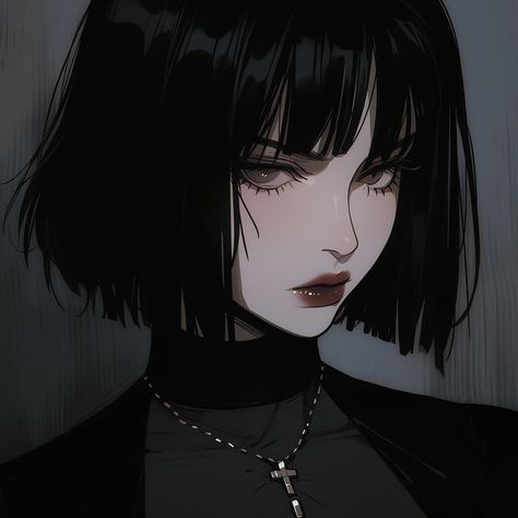 Cartoon Profile Pics Aesthetic Tomboy, Me As A Character, Hot Villain Aesthetic, Goth Anime, Anime Goth, 흑백 그림, Anime Cover Photo, Dark Makeup, Gothic Anime