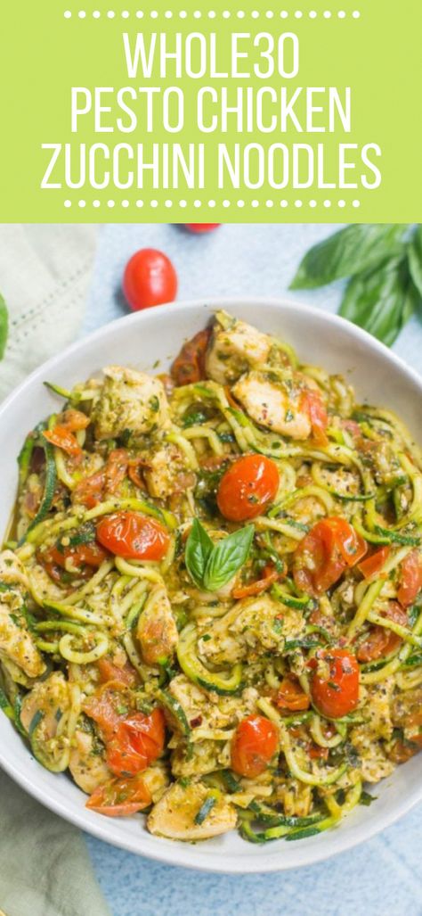 Whole30 Pesto, Cook Zucchini Noodles, Pesto Zucchini Noodles, Dinner Paleo, Zucchini Noodle Recipes, Whole30 Dinner Recipes, How To Cook Zucchini, Zoodle Recipes, Whole30 Dinners