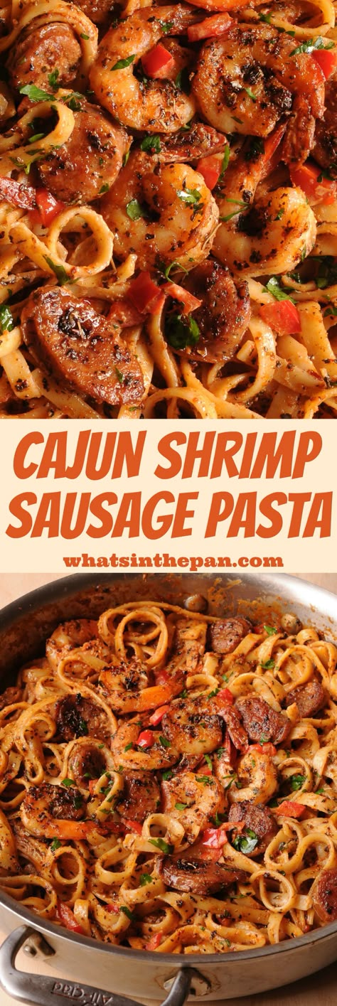 Cajun Shrimp Pasta With Sausage, Cajun Shrimp And Sausage Pasta, Cajun Shrimp And Sausage, Cajun Pasta Recipes, Shrimp And Sausage Pasta, Creamy Cajun Shrimp, Cajun Sausage Pasta, Pasta Sausage, Jambalaya Pasta