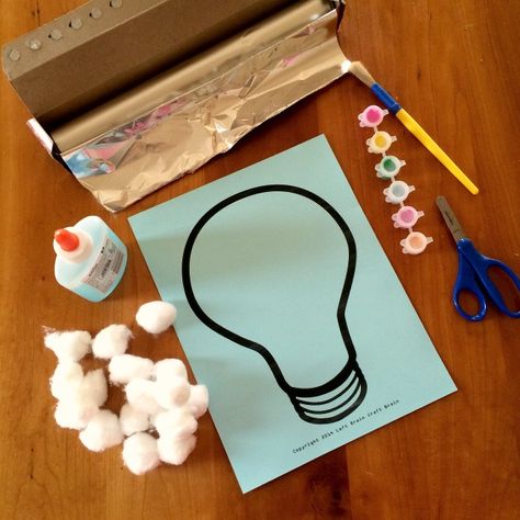 Glow in the Dark Cotton Ball Light Bulb Supplies Left Brain Craft Brain Light Bulb Crafts For Kids, Energy Activities For Kids, Diy Light Bulb Crafts, Electricity Art, Energy Arts, Brain Craft, Light Bulb Crafts, Cotton Ball Lights, Left Brain