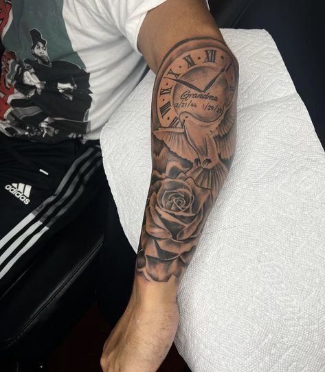 One Arm Sleeve Tattoo Men, Medium Sized Tattoos Men, Quarter Sleeve Tattoos Men, Rear Forearm Tattoo Men, Tattoos For Family Members Lost, Meaningful Sleeve Tattoos Men, Memorial Sleeve Tattoo For Men, Family Tattoos For Men Arm Half Sleeves, Outside Arm Tattoo For Men